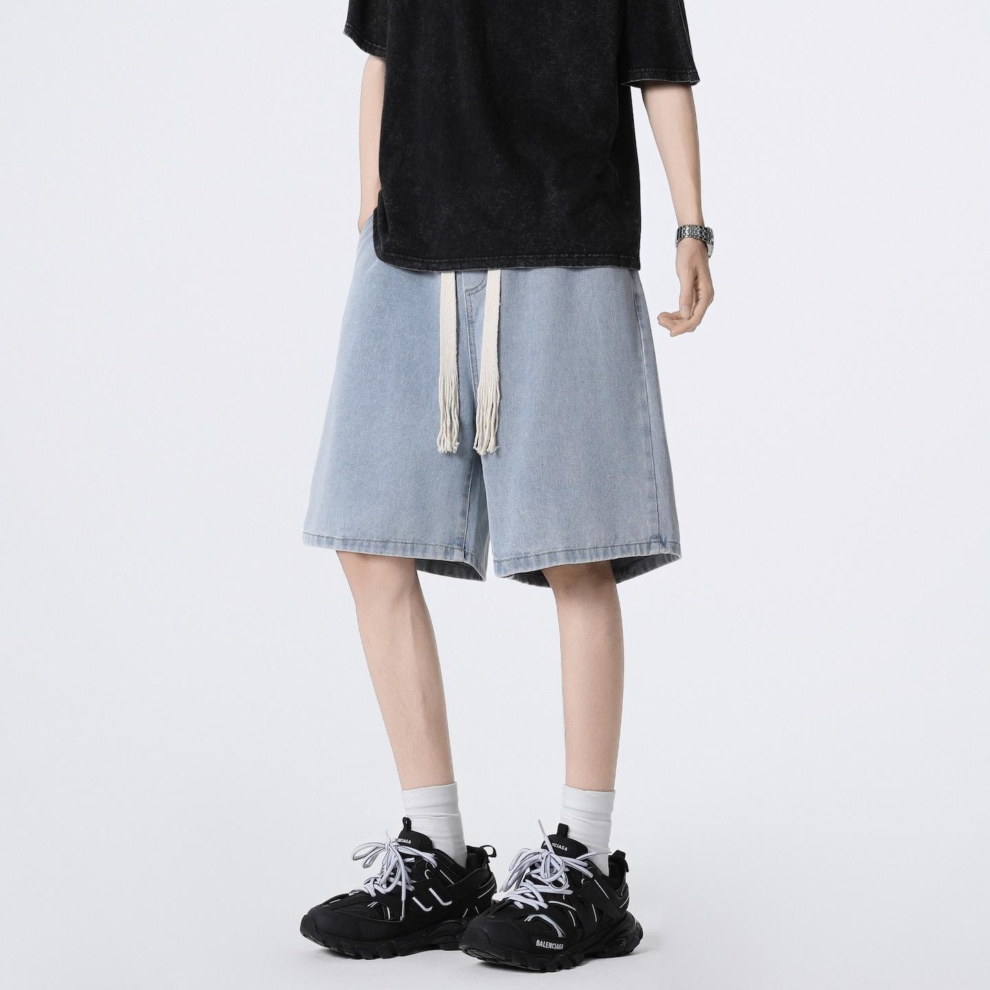 Drawstring Jeans Men s Cargo Shorts Loose Casual Casual Pants 2XL светло-синий