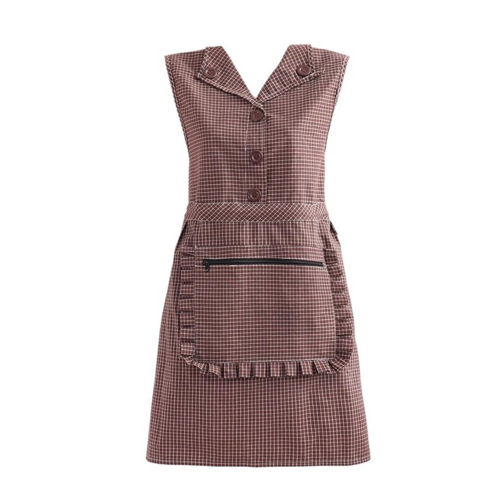 Small Plaid Cooking Apron Oil-proof Sleeveless Apron Durable Waistcoat Lapel Apron Women