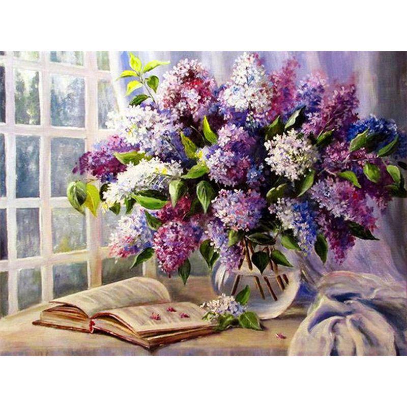 Flower Vase Diamond Painting Lilac Full Round Drill 5D DIY Diamond Mosaic Red Wine Embroidery Flower Handmade Hobby Gift
