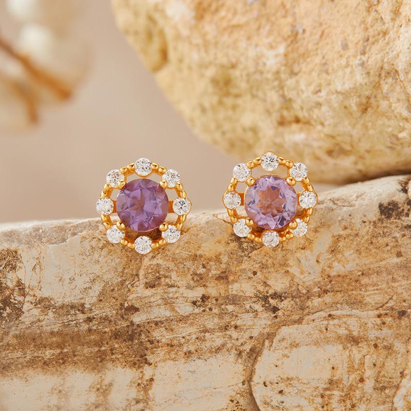 S925 Sterling Silver Natural Topaz Citrine Amethyst Olive Garnet Color Treasure Ring Women'S Jewelry Set Earrings
