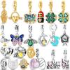 925 Silver Golden Clover Charms Bead CZ Zircon Glowing Firefly Pet Cat Puppy Pendant Fit Original Bracelet DIY Jewelry