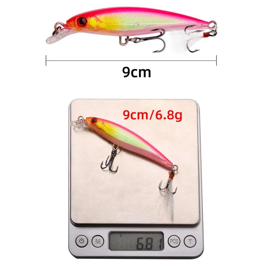 Laser 3D Eyes Bionic Minnow Fishing Lure 5pcs/Box - 13.3g/6.8g Hard Bait with Feather Treble Hooks for Better Catch