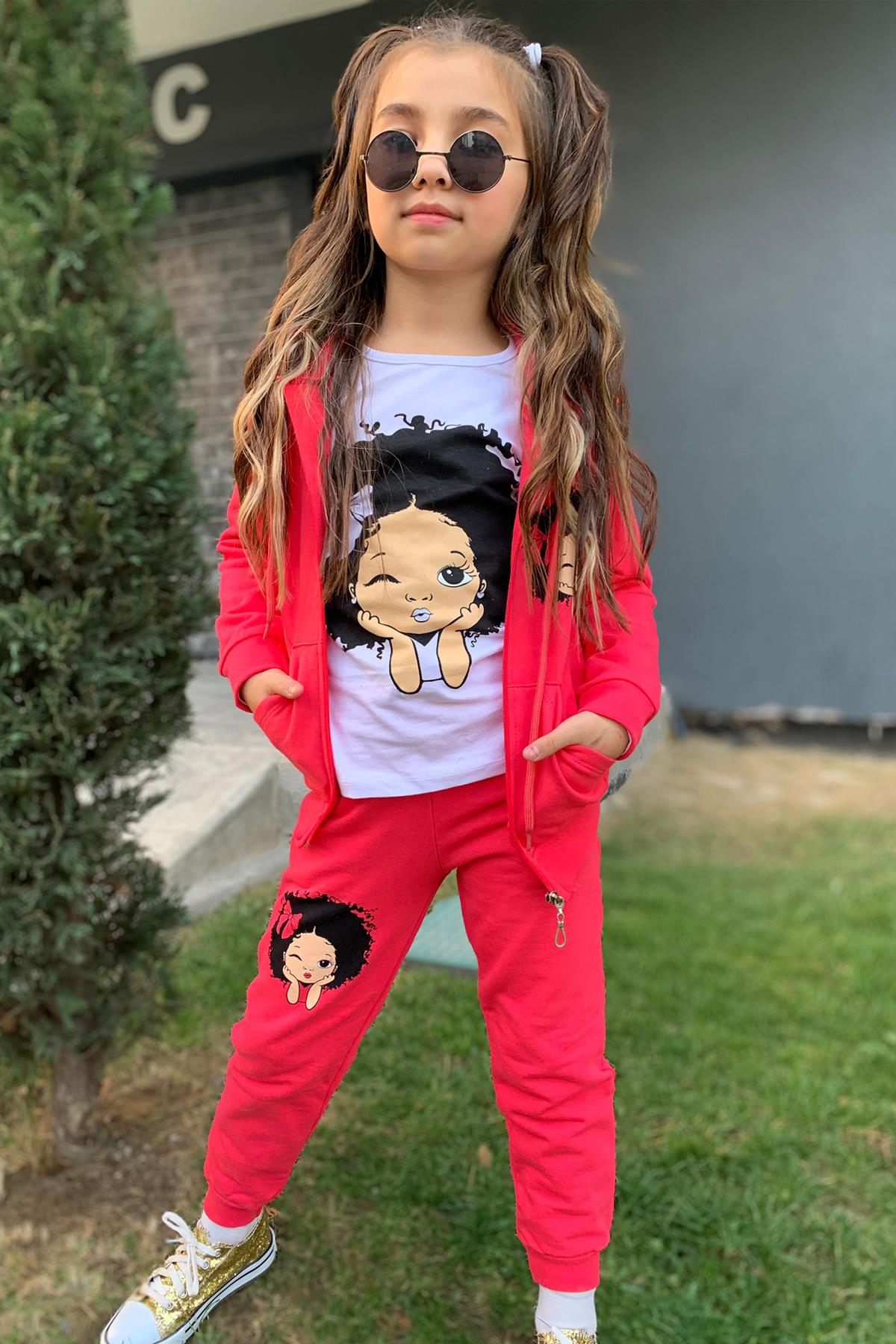 

Тройной спортивный костюм с принтом Girl Candy Girl и подсолнухами