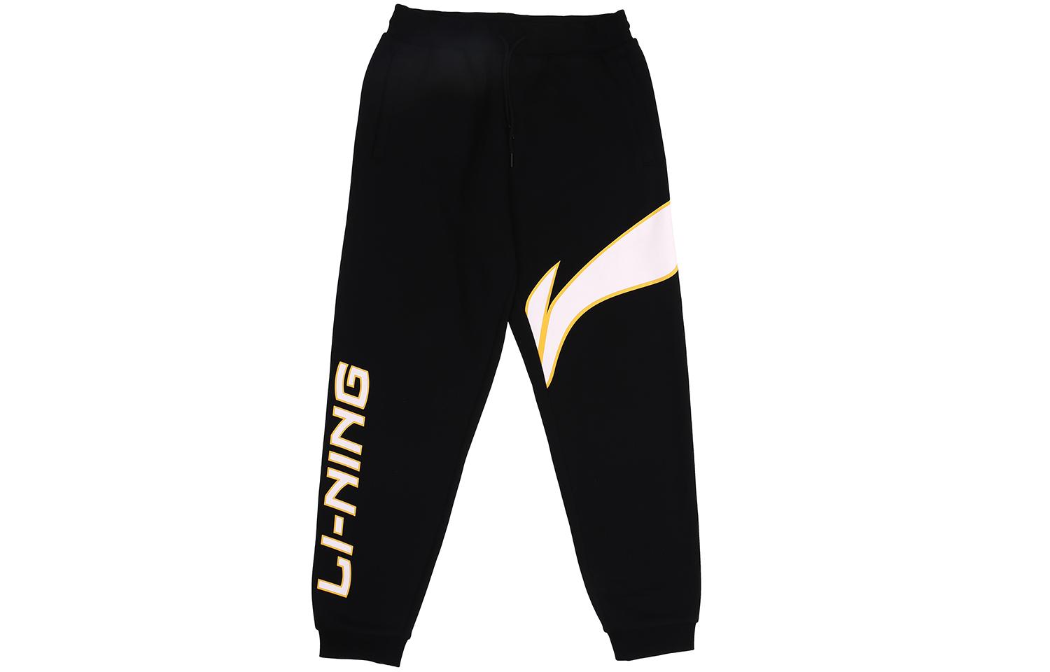Li Ning Logo Print Fleece Lined Thermal Elastic Cuff Knitted Sweatpants Men s New Standard Black AKLP843-10 L