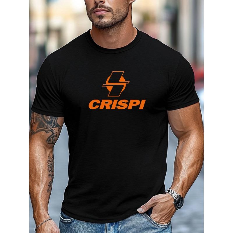 European Sizes Men's T-Shirt, Simple and Stylish, Clean and Minimalist, CRISPI Brand Logo Pattern Summer Casual Crew Neck Short Sleeve T-Shirt