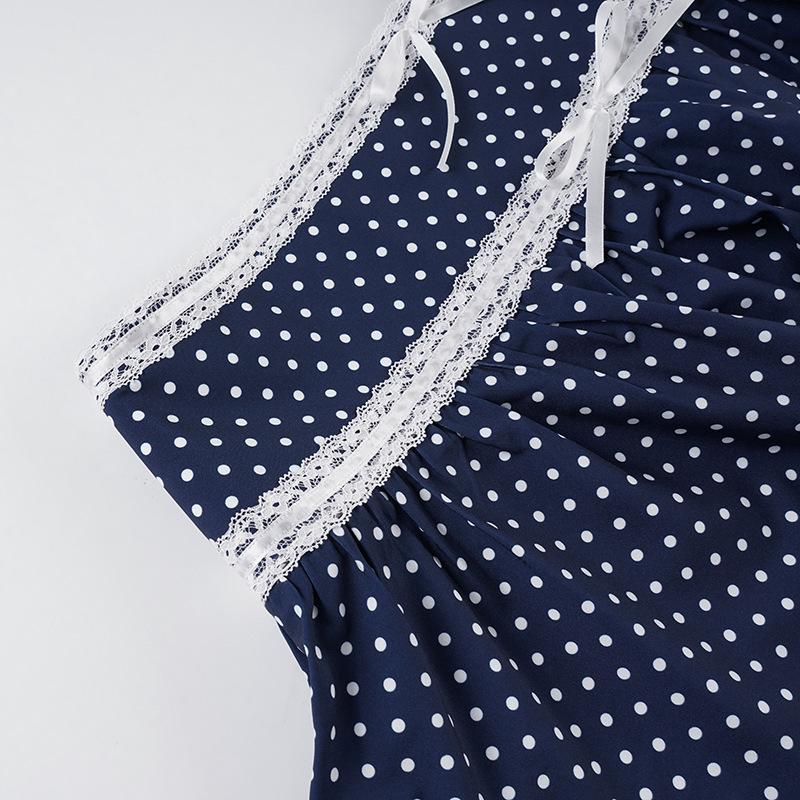 Retro Polka Dot Bow Lace Trim A-line Skirt - Summer Slimming Style
