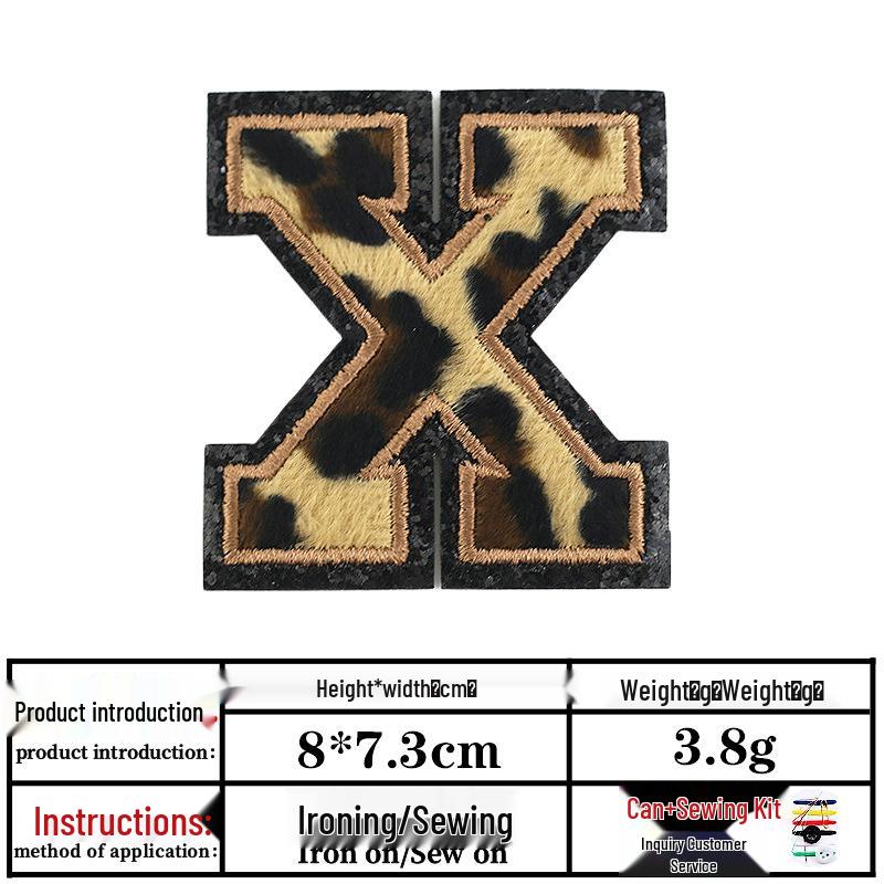 Leopard Print Velvet Cloth Patch with English Letter and Black Sequin Embroidery
