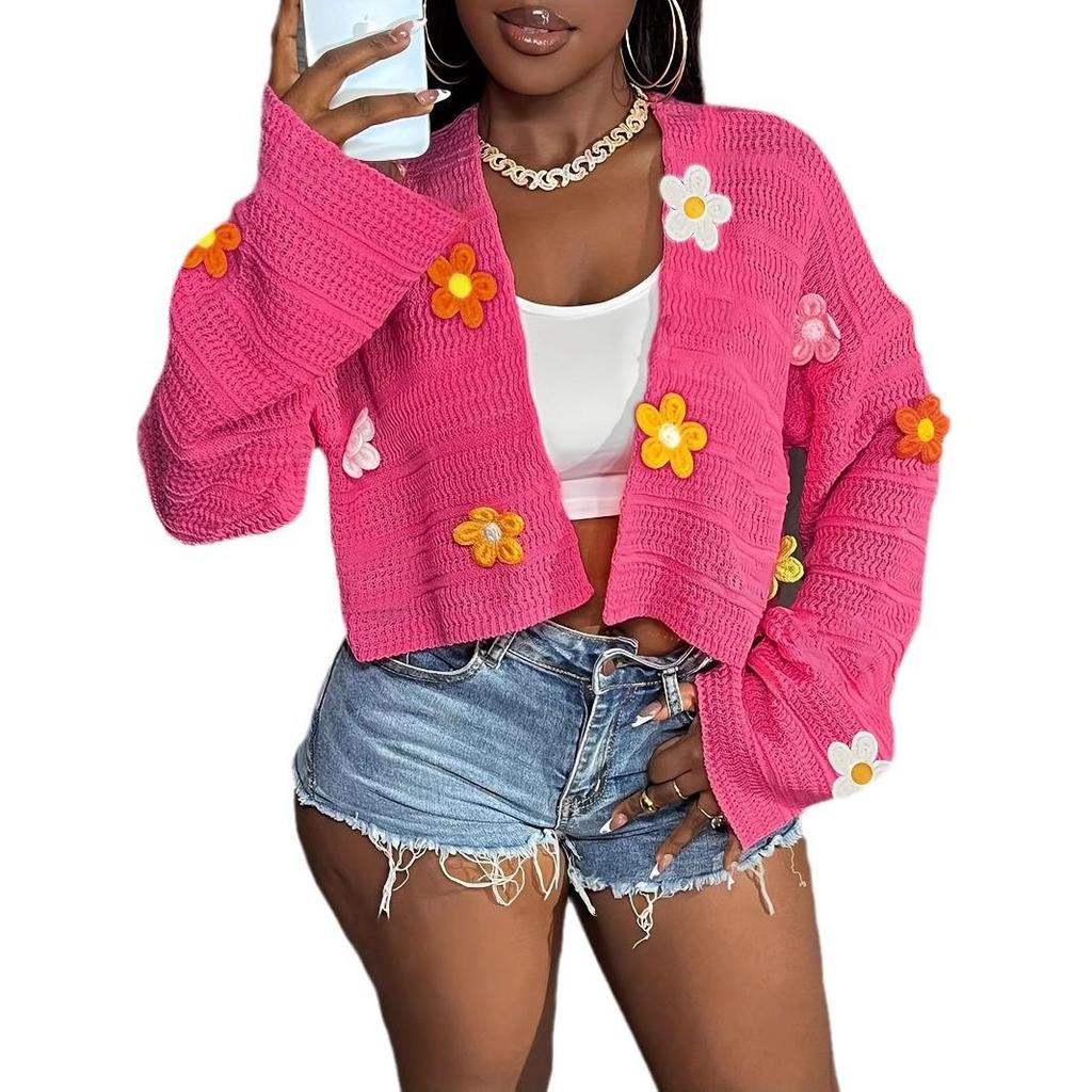 Herbst Winter Einfarbig Stickerei Strickjacke Mode Locker Lässig Pullover Mantel
