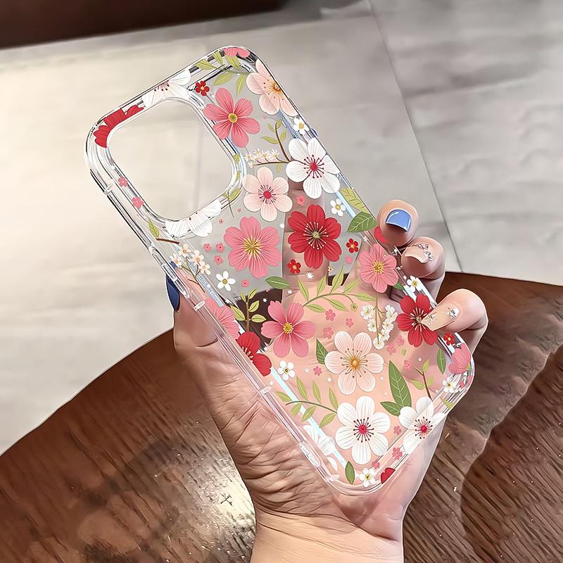 Spring Fresh Flowers Transparent Air Cushion Phone Case for iPhone 17 Pro Max, 16, 16 Pro, 15, 13