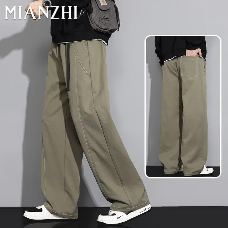Men s American Style Loose Wide-Leg Casual Sports Pants with Stitched Detail 7XL