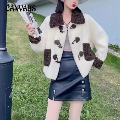 Herbst und Winter Damen Tweed-Jacke, gestrickt, Spleißen, Wasserfallausschnitt, Knöpfe, kariert, kurze Strickjacke