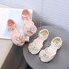 Butterfly Buckle Ribbon Bow Decoration Girls' Shoes, Shiny Leather Soft-Sole Princess Shoes, Peep-Toe Children's Princess Sandals
