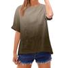 Fashionable Women's T-shirt Short Sleeved Casual Top With Pocket Gradient Print Round Neck Lightweight Shirt