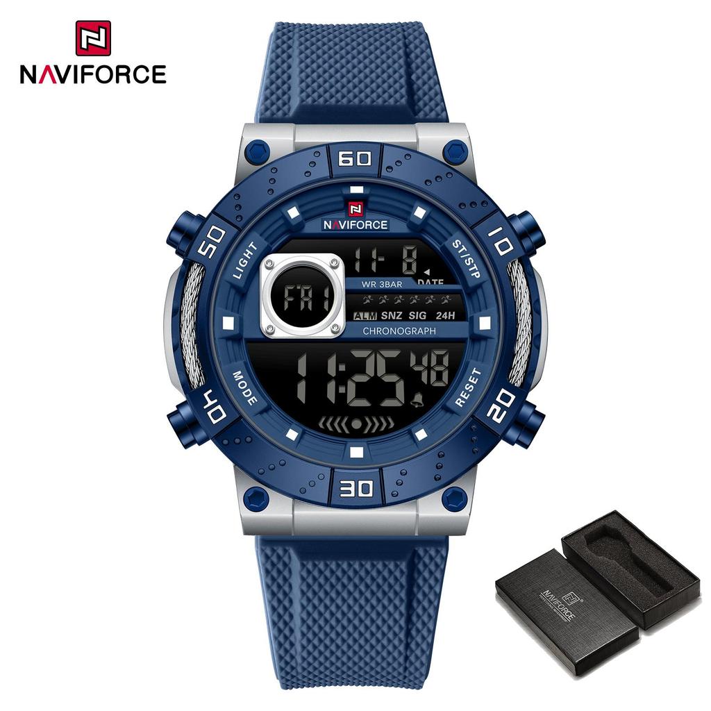 Naviforce Men's Sports LCD Digital Watch Silicone Strap Waterproof Night Mode Chronograph Week Multifunctional Outdoor Men's Boy Watch NF9241T