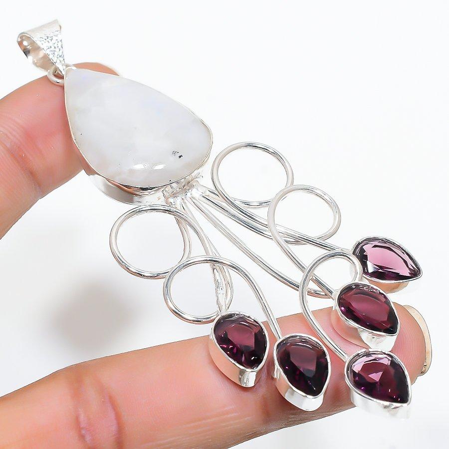 

Rainbow Moonstone, Amethyst Gemstone Handmade Jewelry Pendant 3.74 SR-10872