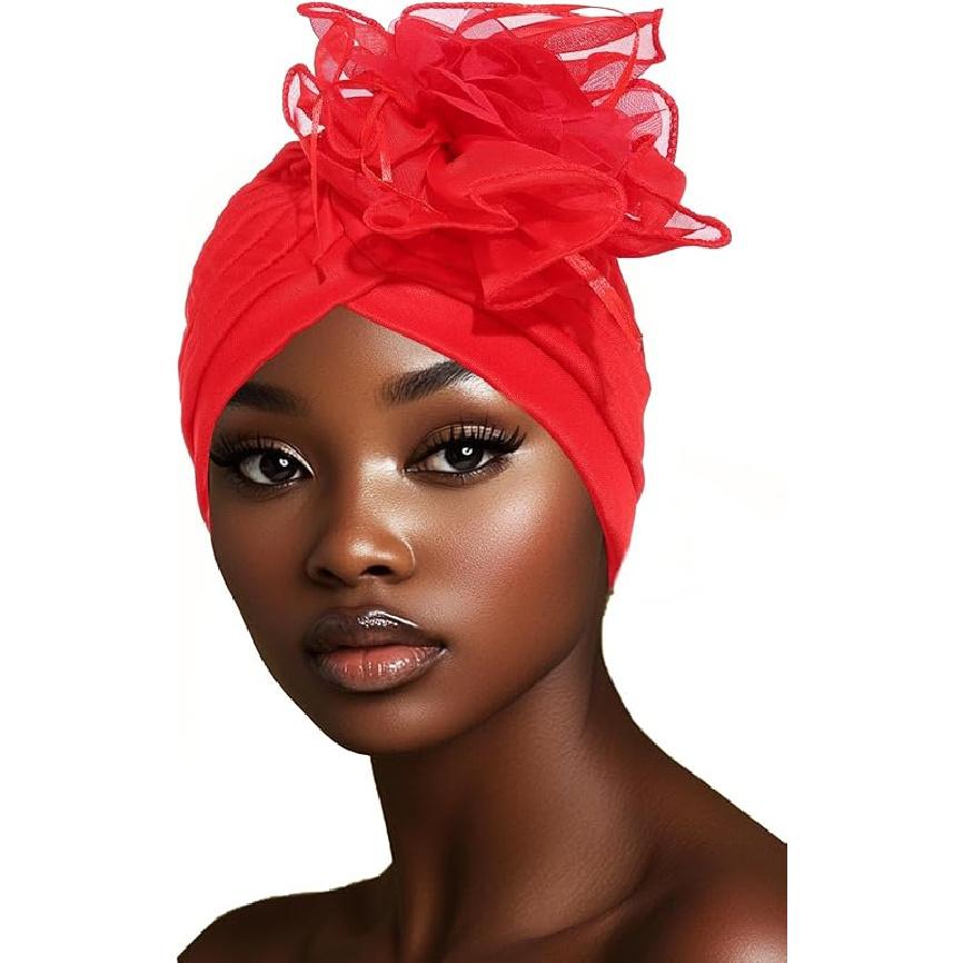 Headwrap Hair Turbans African Turban Flower Pearl Crystal Twisted Head Turban for Women Fashion
