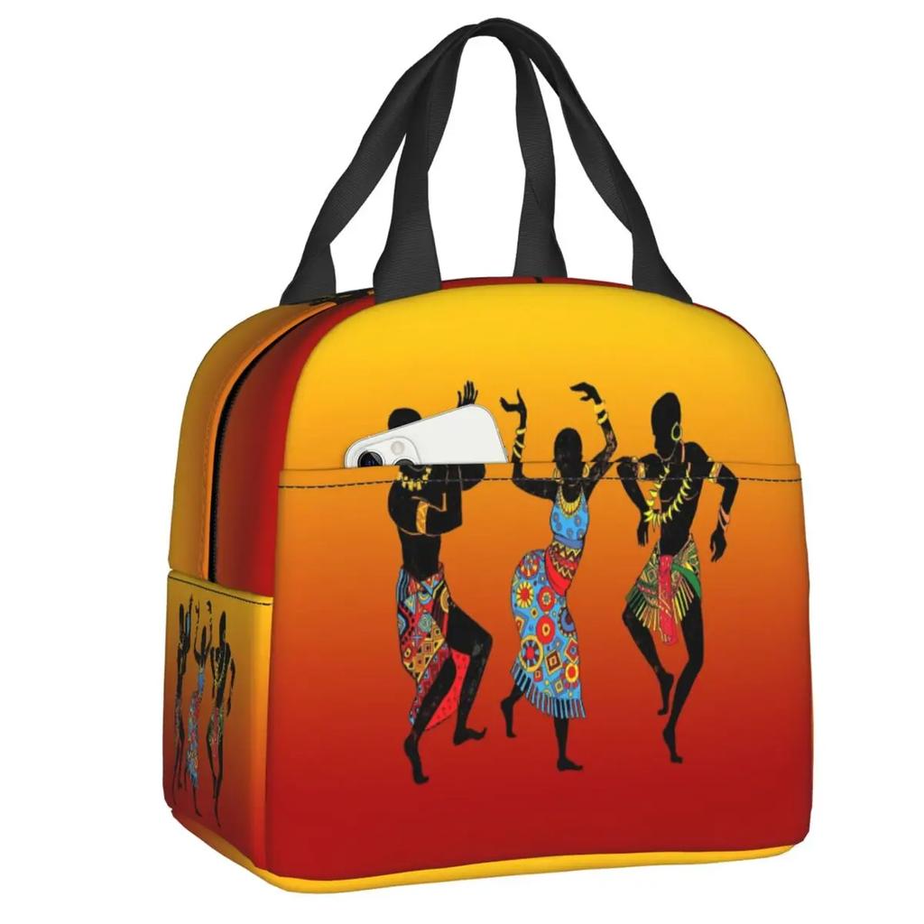African Elements Pattern Insulated Lunch Tote Bag for Women Africa Ethnic Culture Cooler Thermal Bento Box Work School Travel