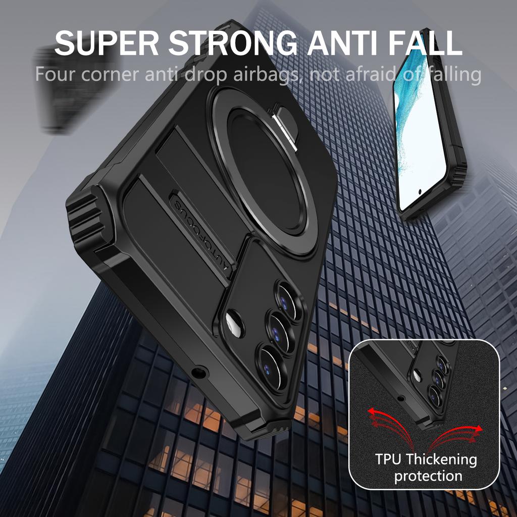 For Samsung Galaxy S22 5G Compatible with MagSafe PC+TPU Phone Case Magnetic Finger Grip Kickstand Cover