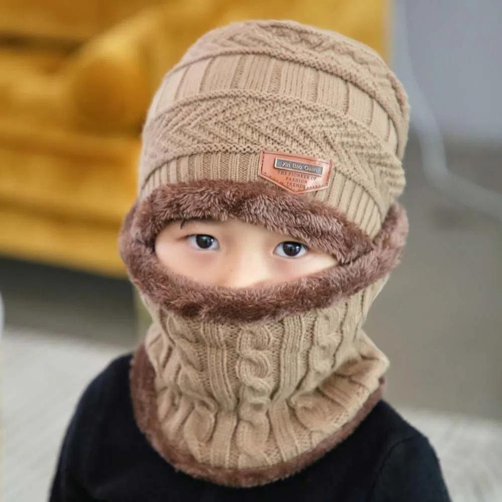 

Neck Warmer Fleece Lined Boy Beanie Hat Hedging Hat Scarf Set Kids Cap Scarf Set Winter Knit Hats