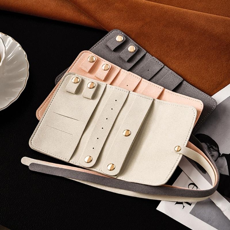 Portable Jewelry Roll Case  Leather Multi Layer   For Necklace Earring Rings Travel Packaging Organizer Earrings Bag
