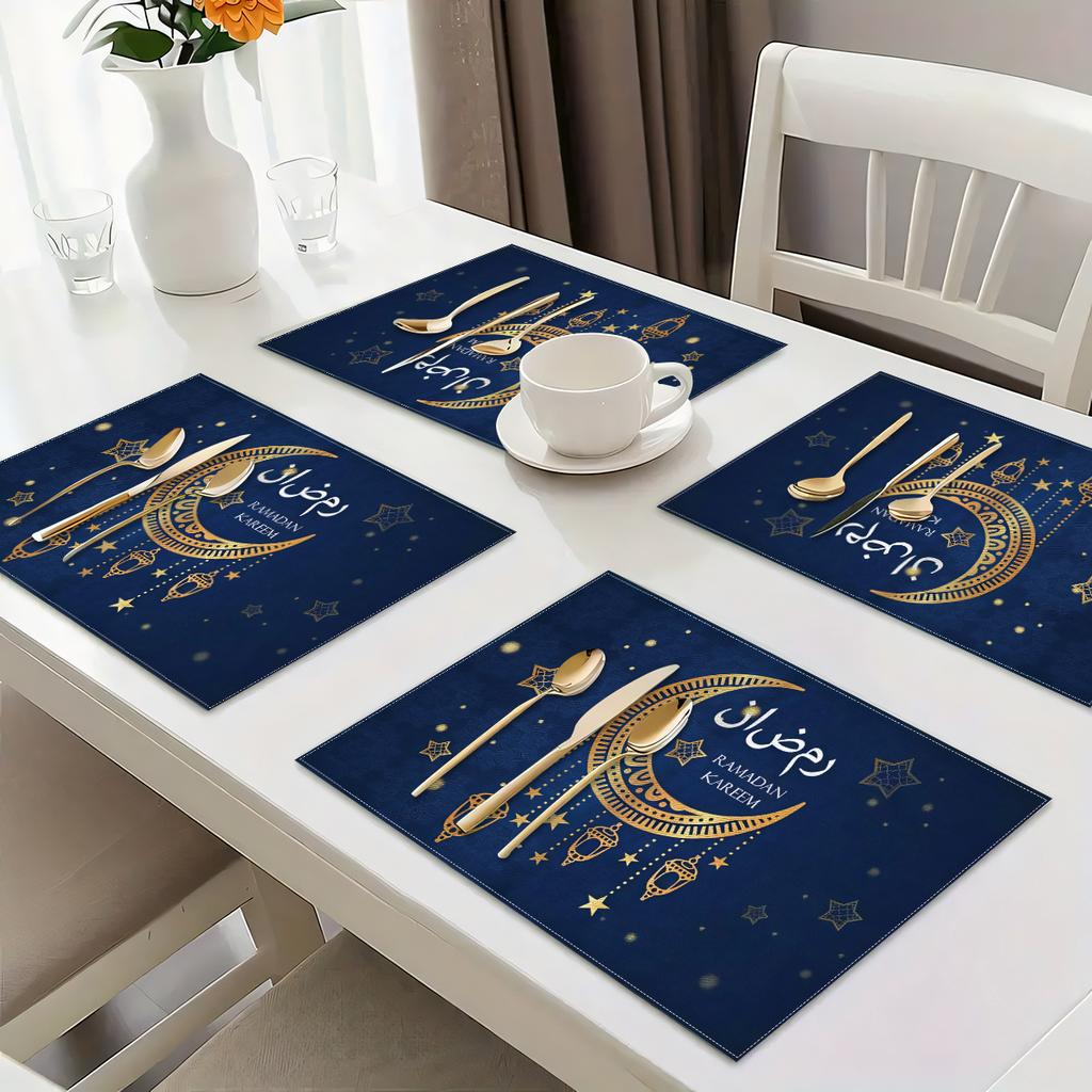 Ramadan Kareem Placemats Holiday Party Decor Navy Blue Moon Eid Al-Fitr Mubarak Kitchen Dining Table Mats Ramadan Decorations