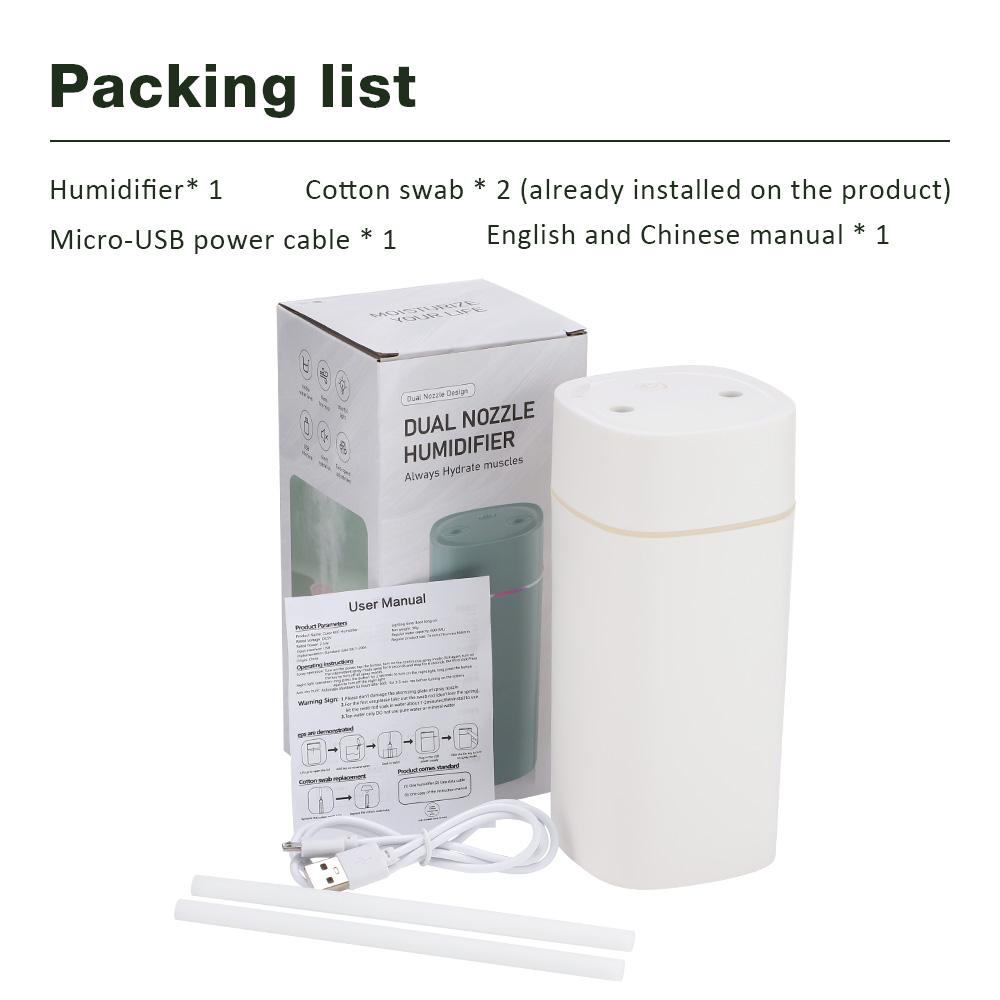 

Portable Air Humidifier Double Spray Port Essential Oil Aromatherapy Mute Atomizer Colorful Lights For Home Office Car 600ML USB