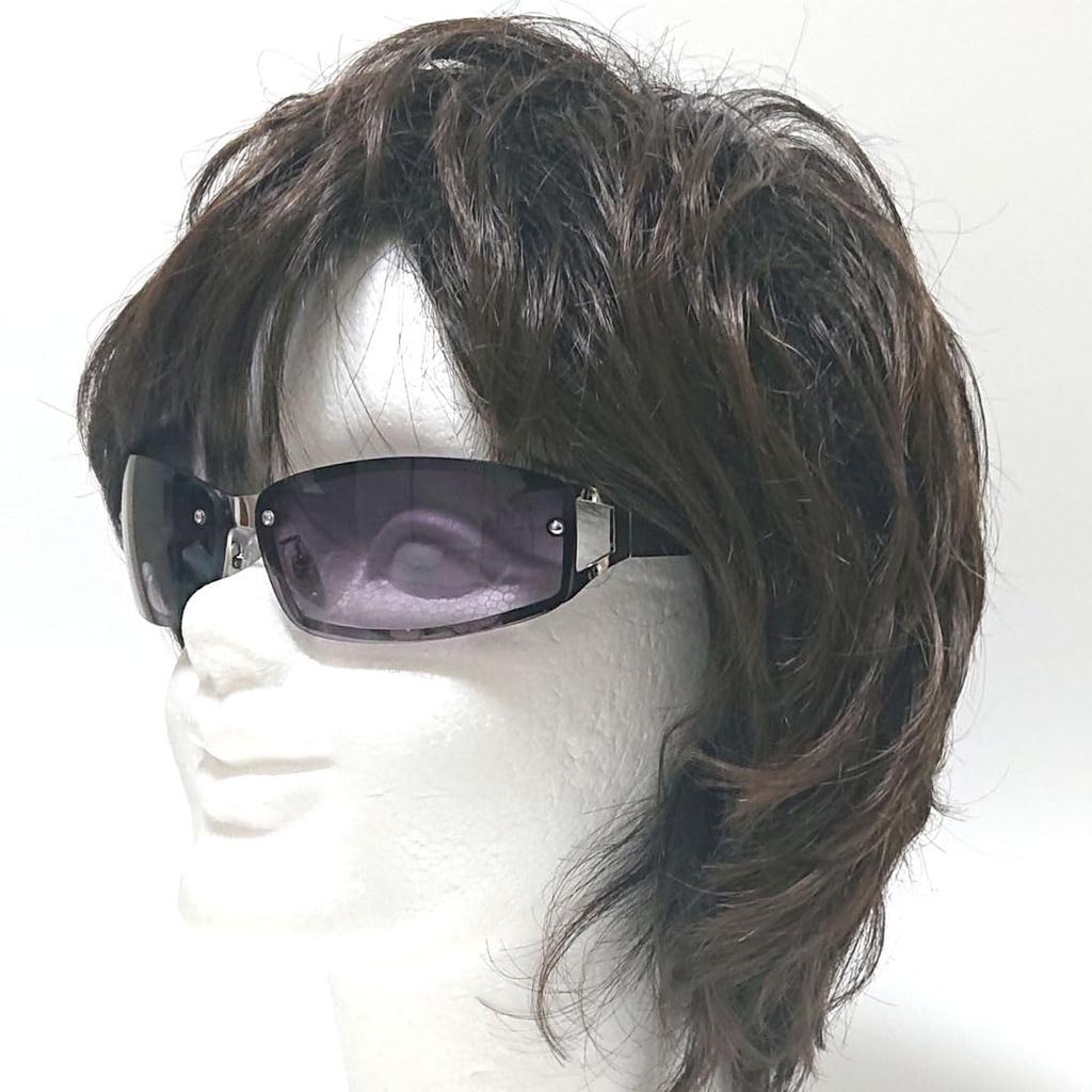 [FashionBerry] 2. Silver x Brown Half Sunglasses, Fashion Glasses for Men, A Little Bad Boy, Intimidating, Colored Lenses, UV Protection, Bold,
