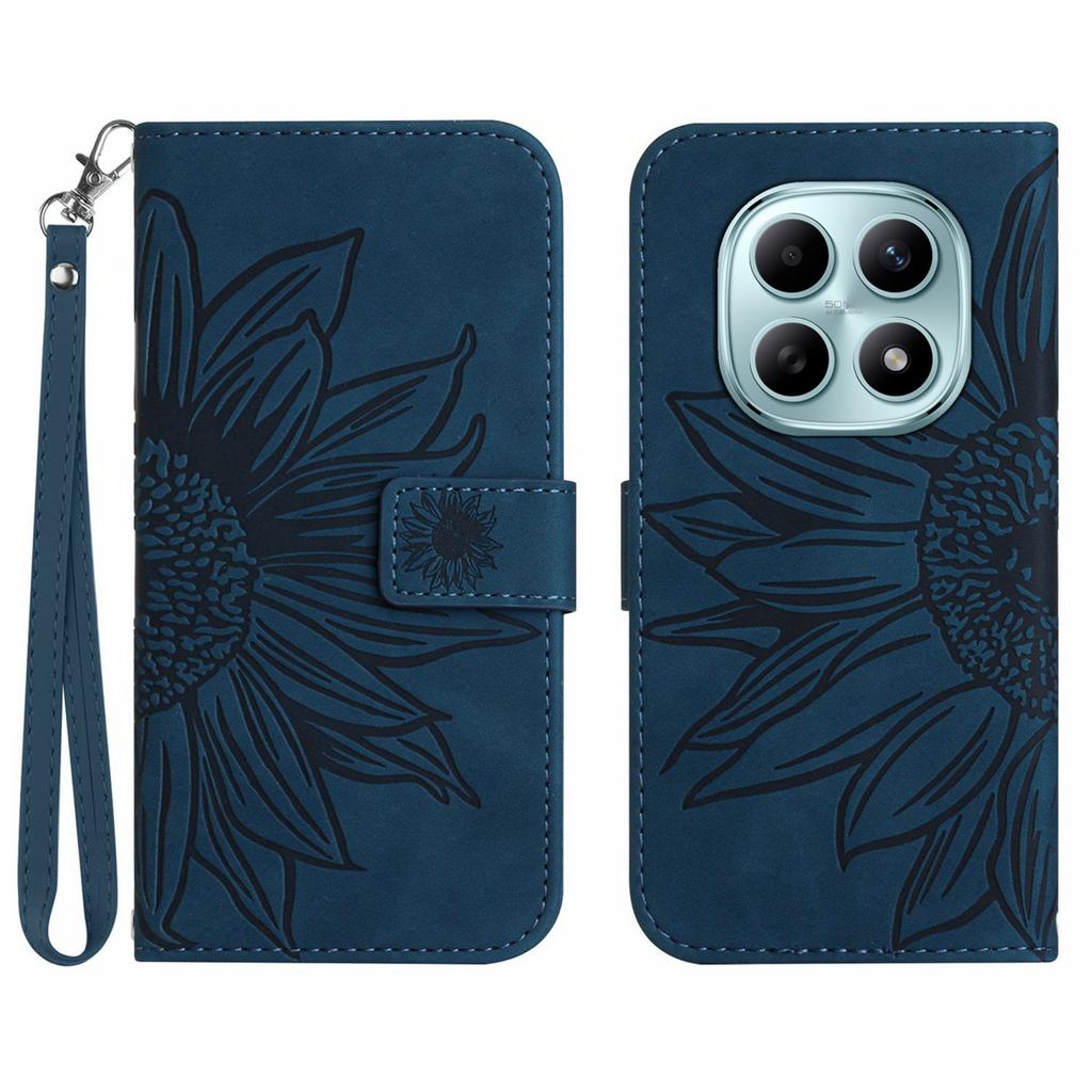 Für Xiaomi Poco M8 5G/Redmi Note 15 5G (Global)/15 4G (Global) Hülle Sonnenblumen-Prägung Leder-Geldbörse Handyhülle mit Handschlaufe