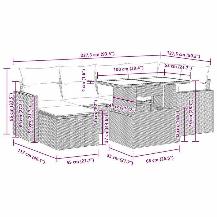 VidaXL Salon de jardin avec coussins 7pcs gris résine tressée acacia, ensemble de canapés d'extérieur, salon de jardin, 3327821