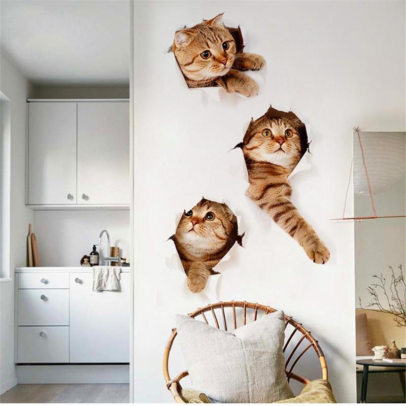 2pcs 3D Lovely Cat Wall Stickers For Kids Room Sofa Living Room Bedroom Toilet Lid PVC Stickers Art D