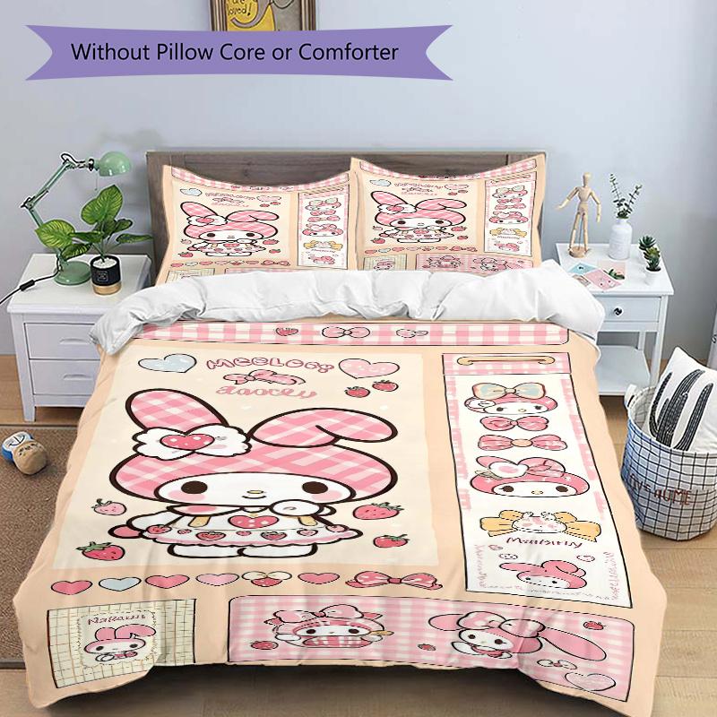 3pcs My Melody Blooms Bedding Set, Including 1 Quilt Cover and 2 Pillow Shams, Without Filling, Soft and Comfortable Home Bedroom S067