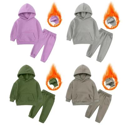 Kinder Fleece Winter Outfit Kleinkind Baumwolle Einfarbig Kapuzenpullover Pullover Sweatshirt Hose Trainingsanzug Set Kinder Junge Mädchen Warmes Sweatshirt