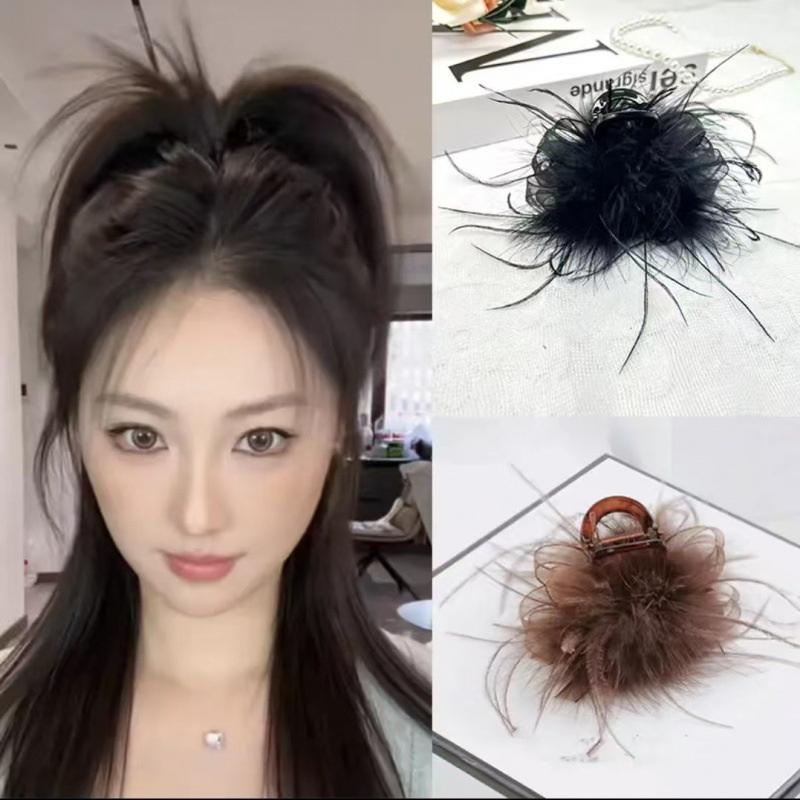 Elegant Feather Large Hair Claw For Women Girls  Hair Clips Versatile Shark Clip Exquisite Hair Accessories Gifts