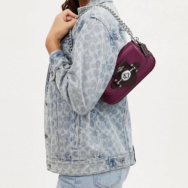 Coach Brie Shoulder Bag 22 Minimalist Logo Turn-Lock Closure Flap Women Shoulder Bag Deep-Berry CM059-SVUPC