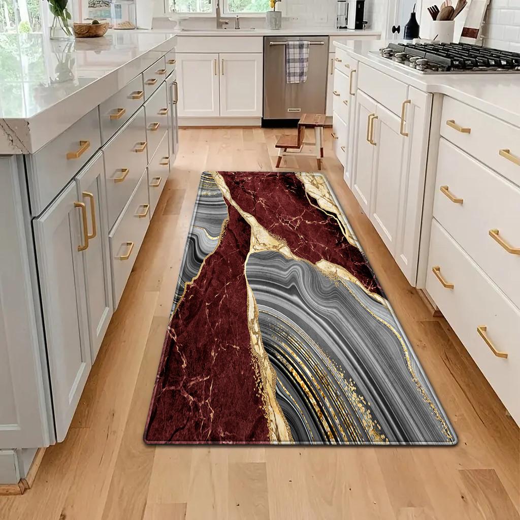 2 pieces/set Black Gold Marble Printed Kitchen Floor Mat Living Room Decoration Carpet Home Entrance Floormat Balcony Entrance