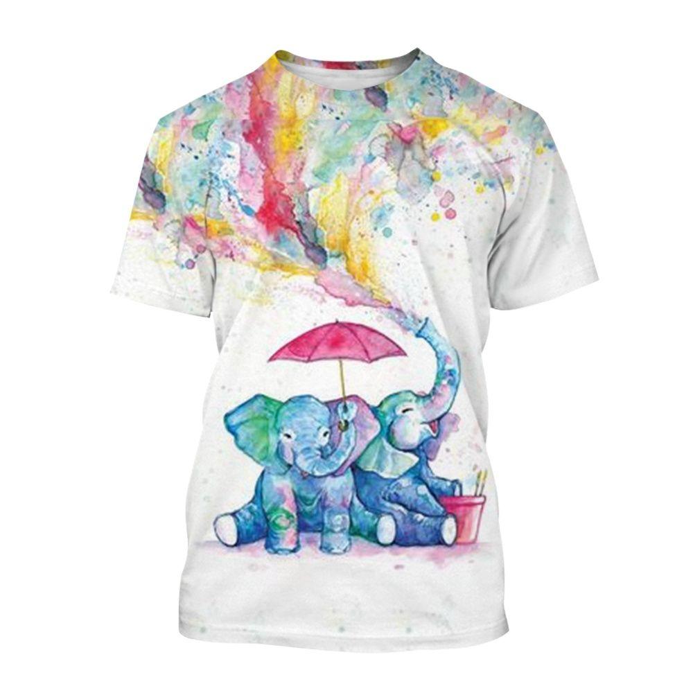 Summer Fashion 3D Printed Cute Nice Animal Elephant Men Fresh And Simple Short Sleeve Round Neck T-shirt Tops