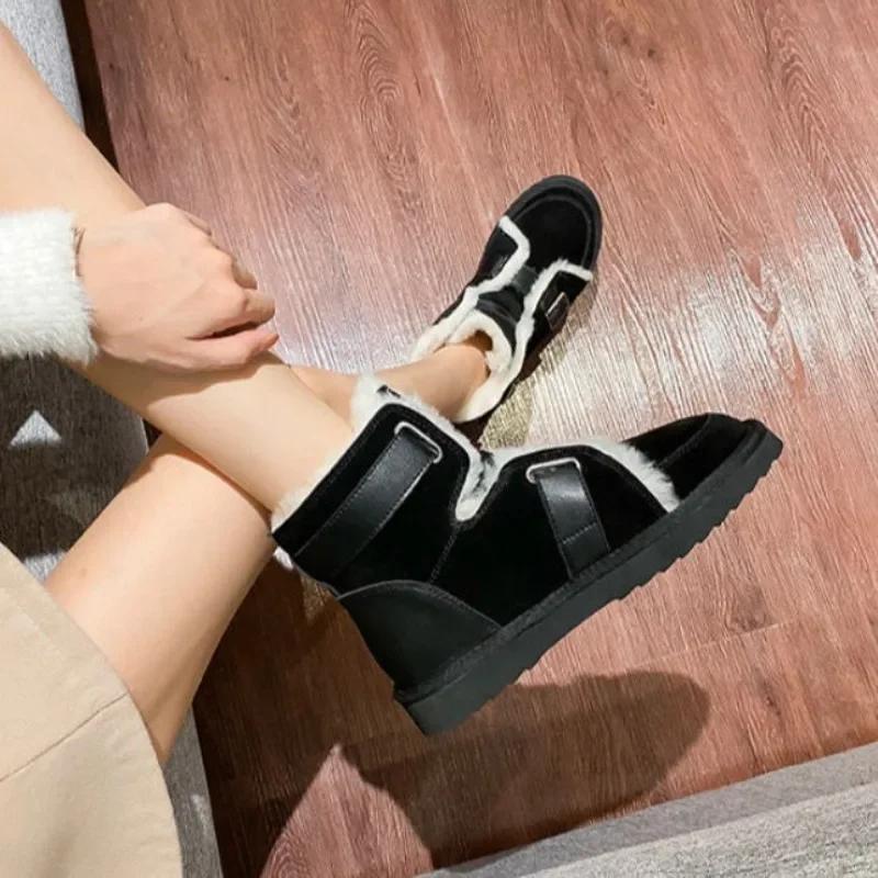 Fashion Shoes for Women Mid Calf Black Suede Platform Half High Womens Snow Boots Elastic Chunky Boot Female Furry Designer Luxury Sale