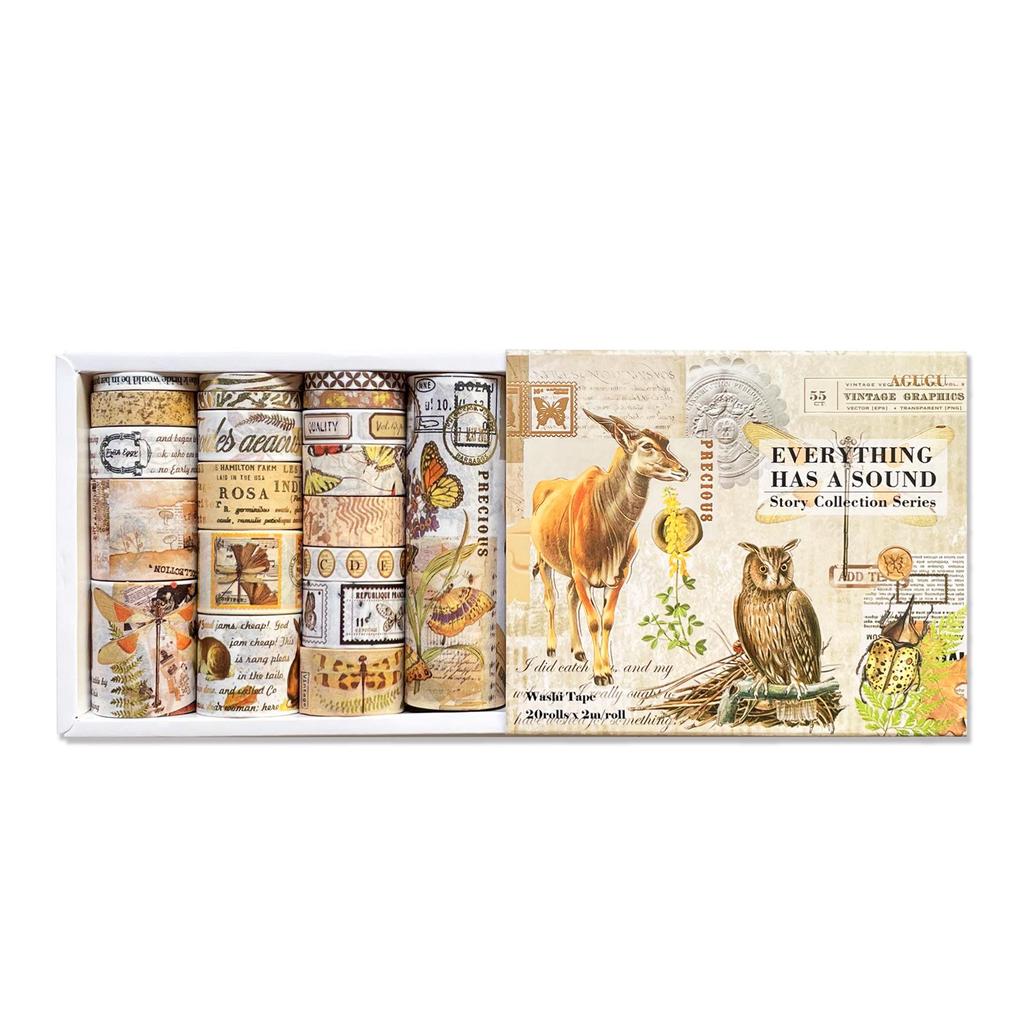 AGUGU Story Collection Gold Foil Retro Journal Washi Tape & DIY Decorative Stickers Set