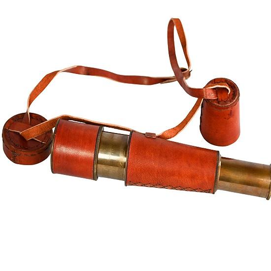 Handmade Brass Spyglass Telescope with Leather Case Nautical Decor, Pirate Style