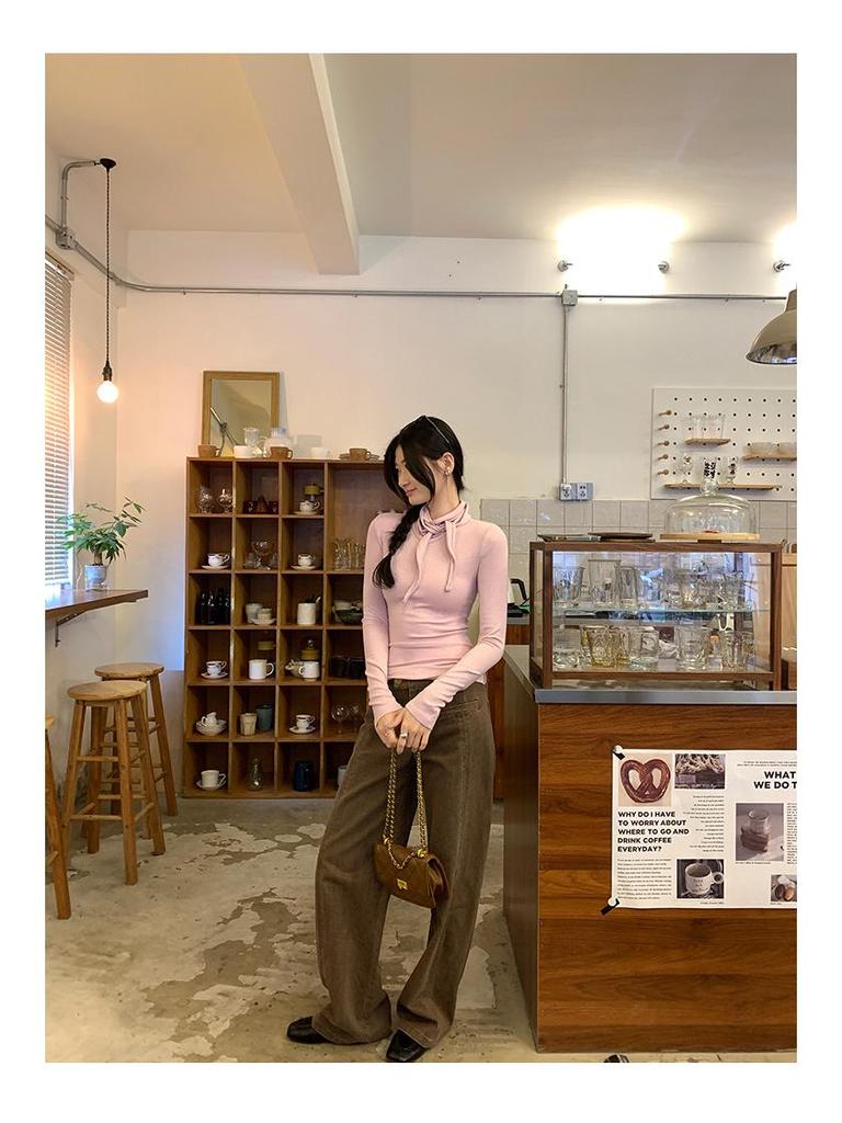 In Stock: Women's High-End Autumn/Winter 2026 Bow Tie Lace Wool Base T-Shirt