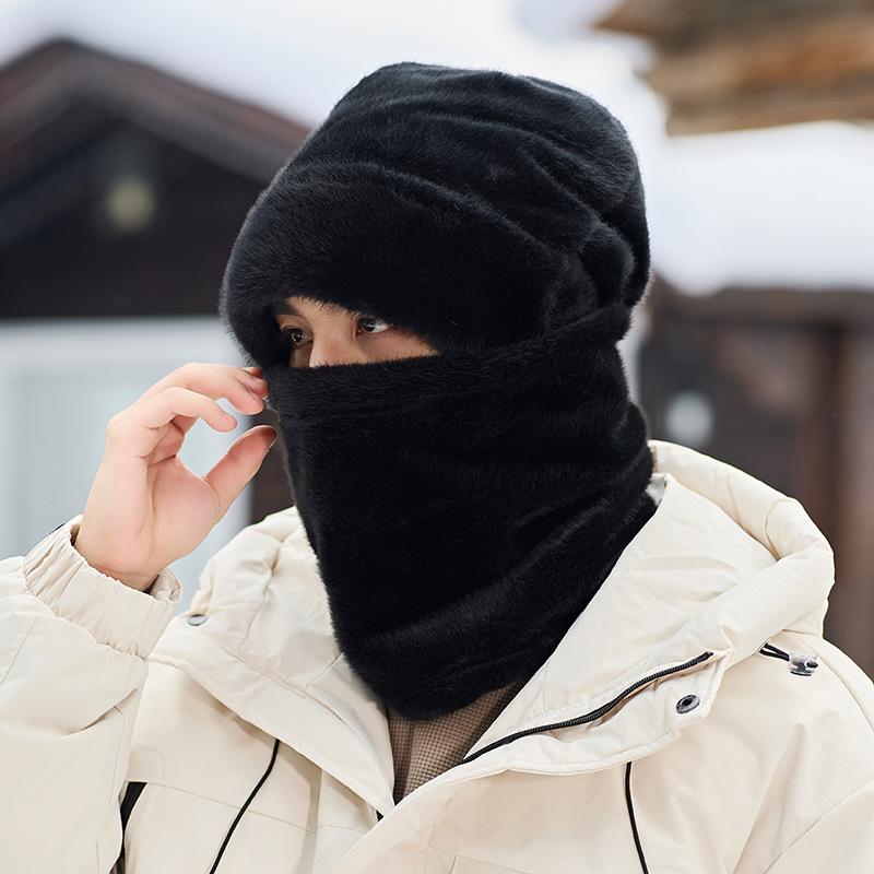 Men's 2025 Velvet Thick Beanie with Scarf & Ear Protection - Windproof & Warm for Autumn/Winter