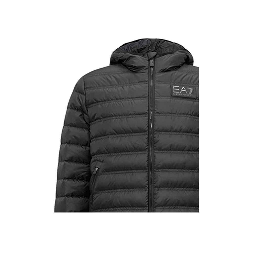 Emporio Armani EA7 FW23 Solid Color Letter Logo Printed Hooded Zipper Long Sleeve Down Jacket Men Outerwear Black 6RPB16-PN5ZZ-1200