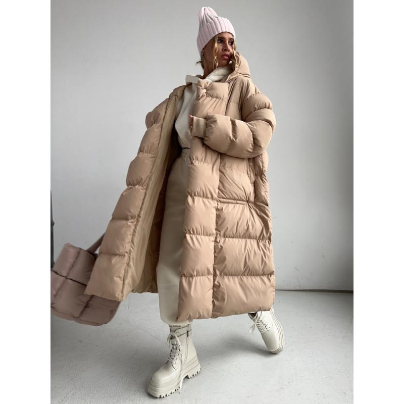 Vintage Damen Lange Baumwollmäntel Uni Flauschig Warm Kapuzenwattierte Jacken Herbst Winter Weiblich Lässig Dick Gesteppte Oberbekleidung