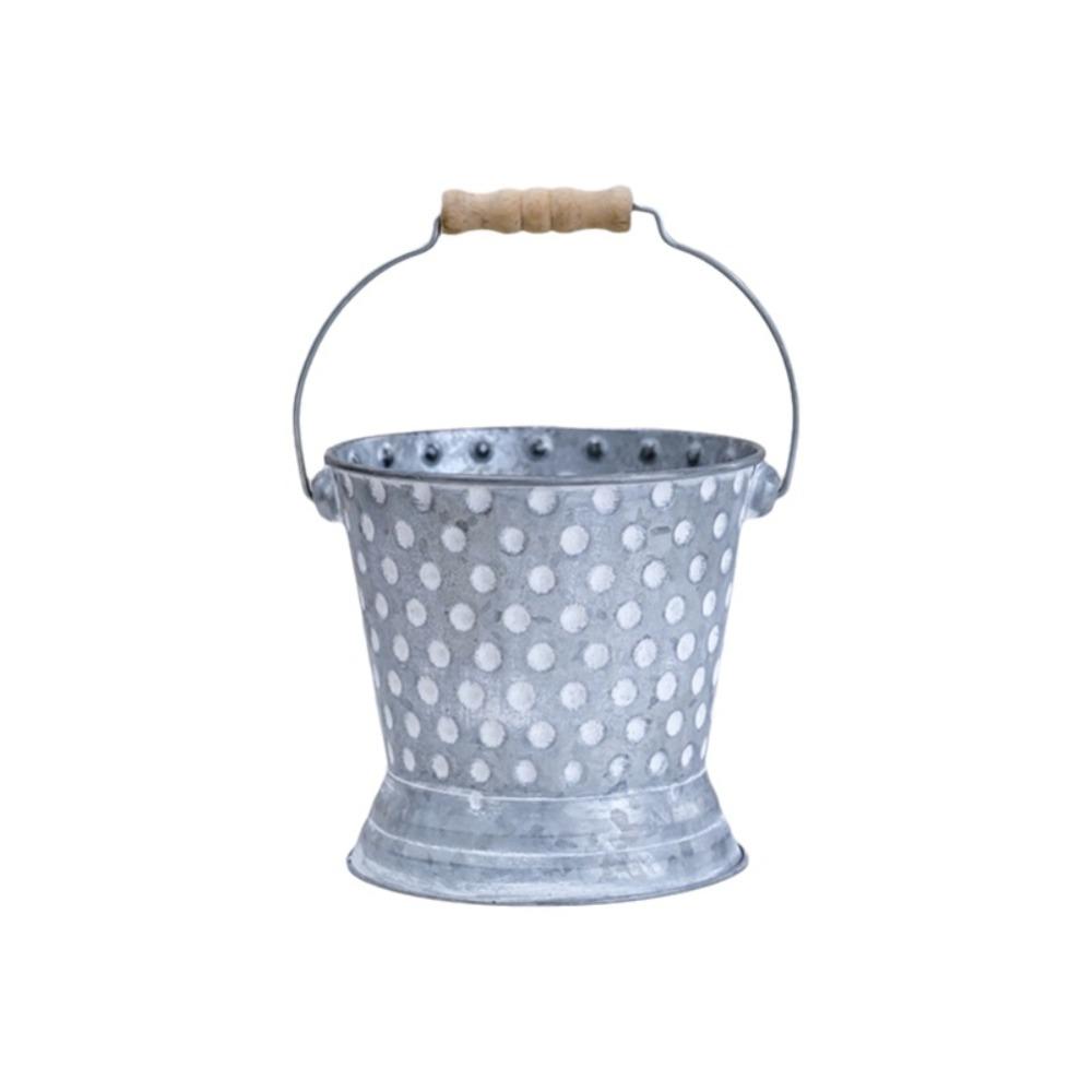 Vintage Wrought Iron Planter Wooden Handle Gardening Storage Bucket Gardening Use Style A