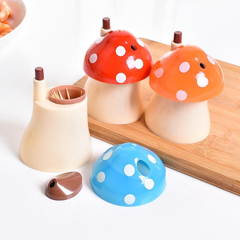 New Push-type Mushroom Automatic Toothpick Holder, Mushroom Cute Shape Plastic Toothpick Box, Creative Toothpick Bottle