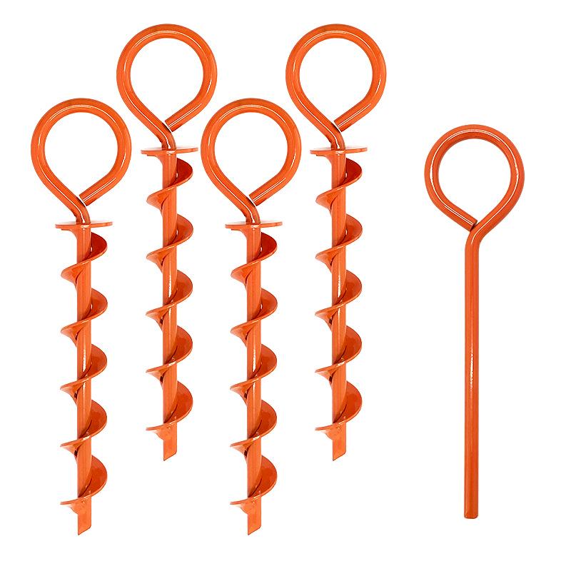 Windproof Orange Spiral Tent Peg - Screw-In Ground Anchor for Outdoor Use