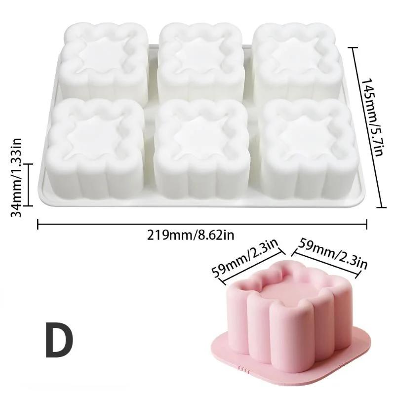 Creative Handmade Groove Flower Love Star Mousse Mold Round Square Cake Baking Silicone Mold Jelly Pudding Candle Molds