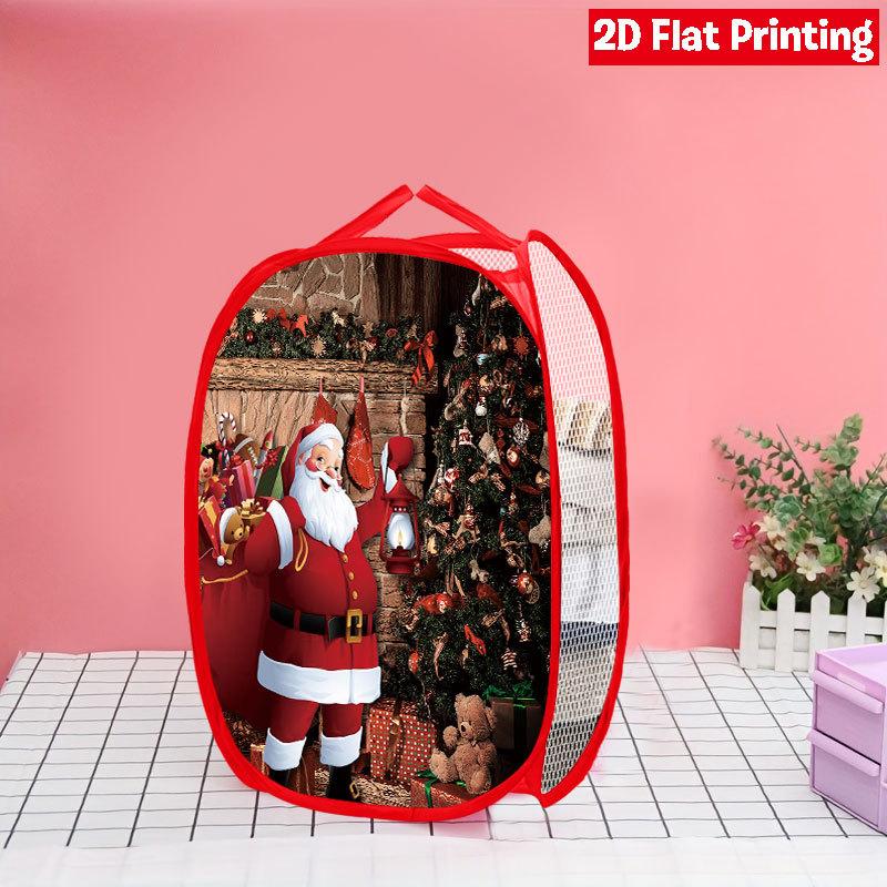 1Pcs Santa Claus Pop-Up Laundry Hamper Expandable Mesh Hamper Basket for Room Bedroom Bathroom Organization Contemporary Storage