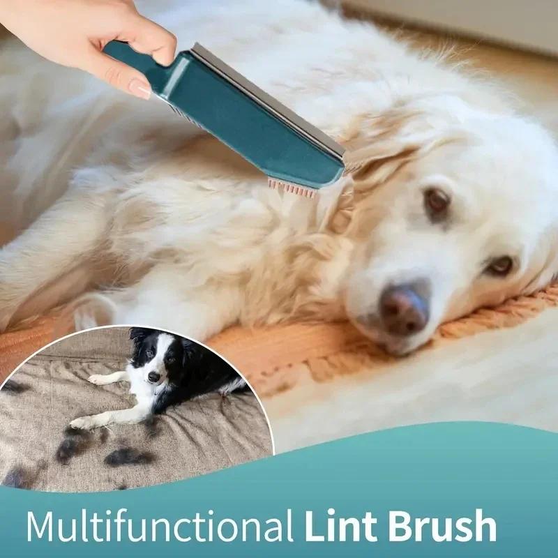 2Pcs Rubber Broom Carpet Rake with Squeegee Long Handle for Pet Hair Fur Remover Broom for Fluff Carpet Hardwood Floor