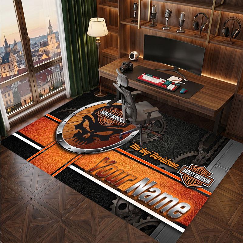 Tappeto in Velluto di Cristallo Personalizzato Harley-Davidson, Tappeto Morbido Antiscivolo con Testo Nome Personalizzato per Soggiorno Camera da Letto